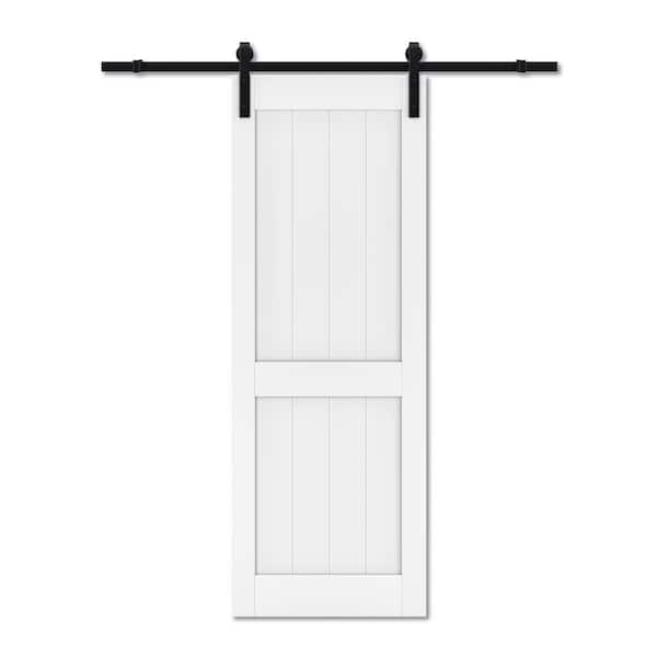 TENONER 30 in. x 84 in. H-Shape, MDF and PVC Covering, White, Finished, Barn Door Slab with Barn Door Hardware