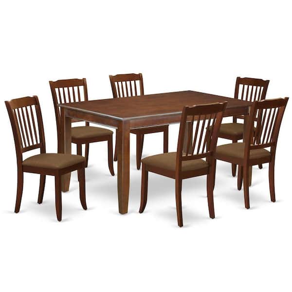 East West Furniture 7-Piece Rectangle Mahogany Finish Solid Wood Top Dining Table with 6 Chairs with Slat Back