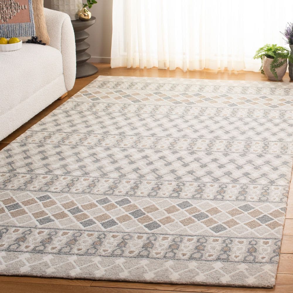 Ebony 4 ft. x 6 ft. Gray/Ivory Boho Neutral Geometric Stripe Area Rug price history on PriceWatchPro