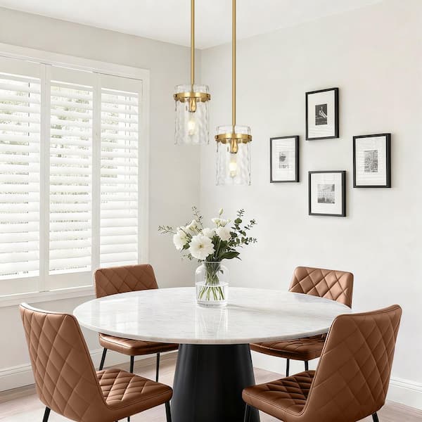 Jasslynn 2-Pack 60-Watt Gold Modern Pendant Light with Water Rippled Glass Shade for Kitchen Dining Room Foyer
