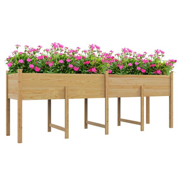 86.5 in. x 19.75 in. x 10.75 in. Oak Raised Garden Bed Kit, Elevated Wood Planter Box and Drainage Holes, Natural