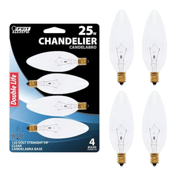 25-Watt B10 E12 Clear Blunt Tip Double Life Incandescent Light Bulb, Soft White 2700K (4-Pack)