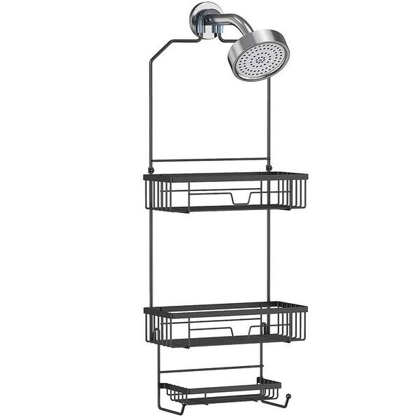 AULEDIO Over-The-Shower Head Shower Caddy with 3 Shelves Storage Rack in Black