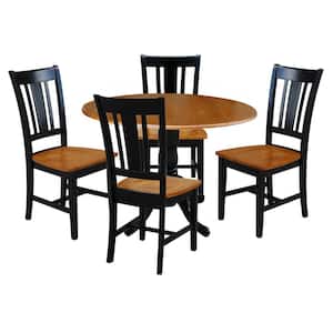 Set of 5 pcs - Black/Cherry 42" Dual Drop Leaf Table with 4 RTA chairs