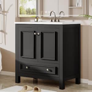 30 in. Single Sink Freestanding Black Bath Vanity with White Ceramic Top Unassembled