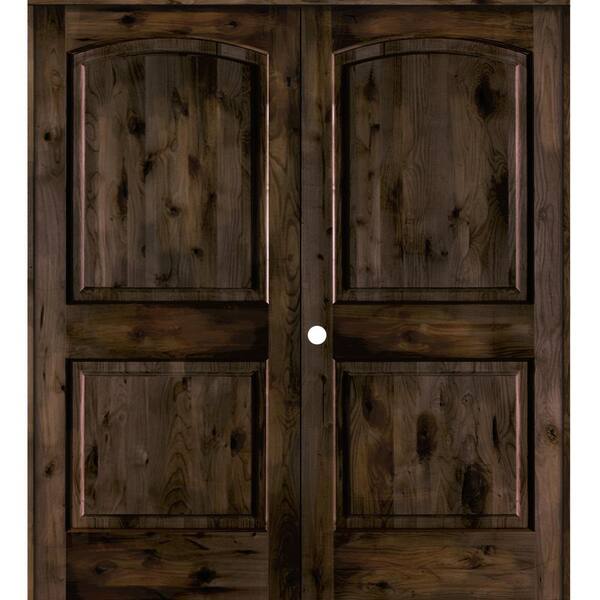 Krosswood Doors 72 in. x 80 in. Knotty Alder 2 Panel Right-Handed Black Stain Wood Double Prehung Interior Door