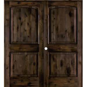 48 in. x 80 in. Rustic Knotty Alder 2-Panel Right-Handed Black Stain Wood Double Prehung Interior Door with Arch-Top