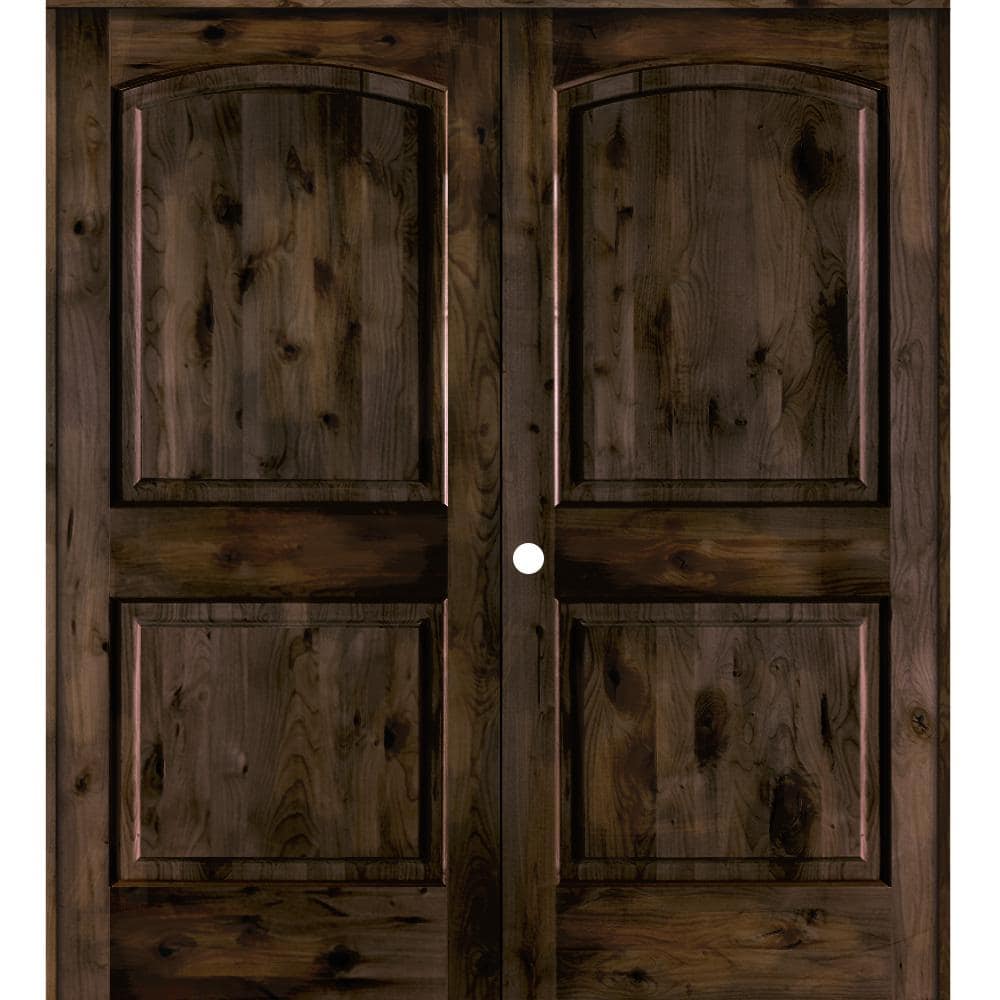 72 in. x 80 in. Rustic Knotty Alder 2-Panel Right Handed Black Stain Wood Double Prehung Interior Door with Arch-Top price history on PriceWatchPro