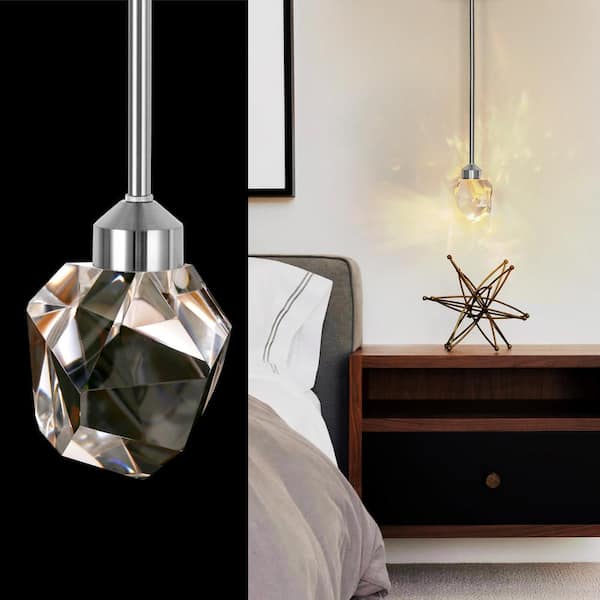 YANSUN 1-Light 5-Watt Brushed Nickel Modern Geometric Crystal Integrated LED Pendant Light for Bedroom Kitchen
