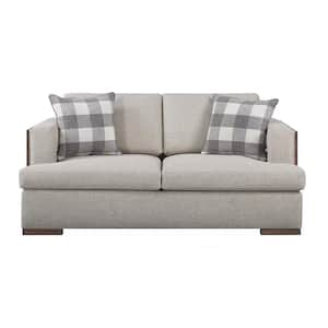 Niamey 38 in. Fabric and Walnut Finish Solid Linen 2 Seat Loveseat
