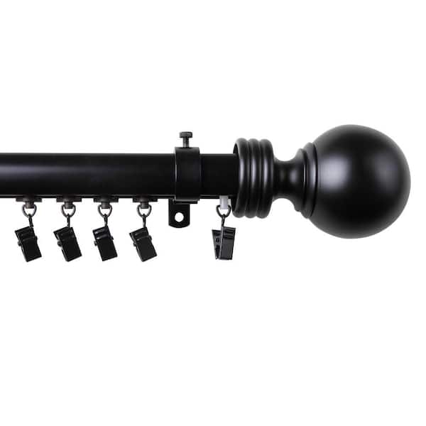 Rod Desyne 28 in. - 48 in. Telescoping Traverse Curtain Rod Kit in Black with Sphere Finial