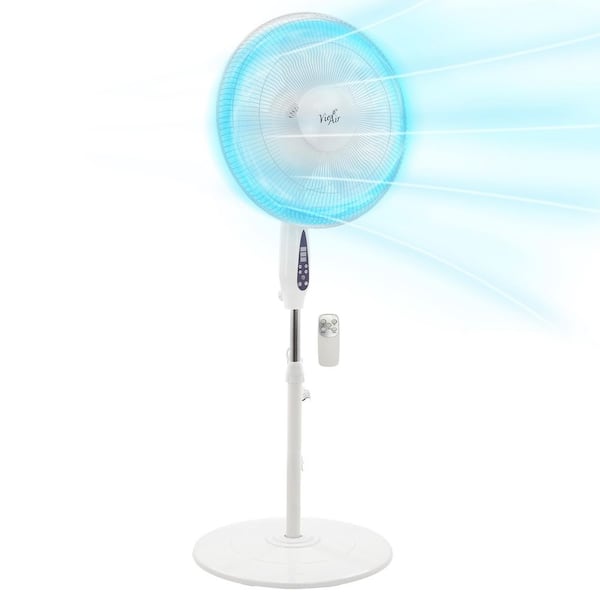 Vie Air 16 in. 3 Speed Oscillating Stand Fan with Remote Control in White