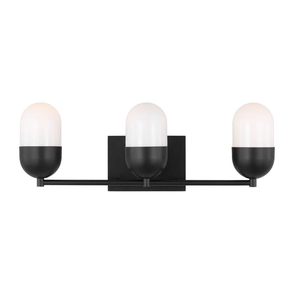 Roy 21.63 in. 3-Light Midnight Black Large Vanity Light with Milk Glass Shades price history on PriceWatchPro