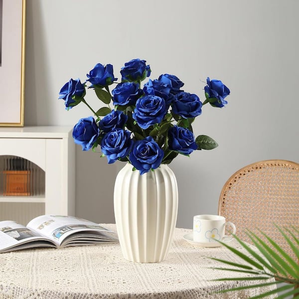 19.6 in. Royal Blue Indoor/Outdoor Artificial Roses Flower