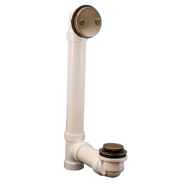 JONES STEPHENS Toe Touch 1-1/2 in. Dia Sch. 40 PVC 2-Hole Bath Waste and Overflow Tub Drain Full Kit, Antique Brass