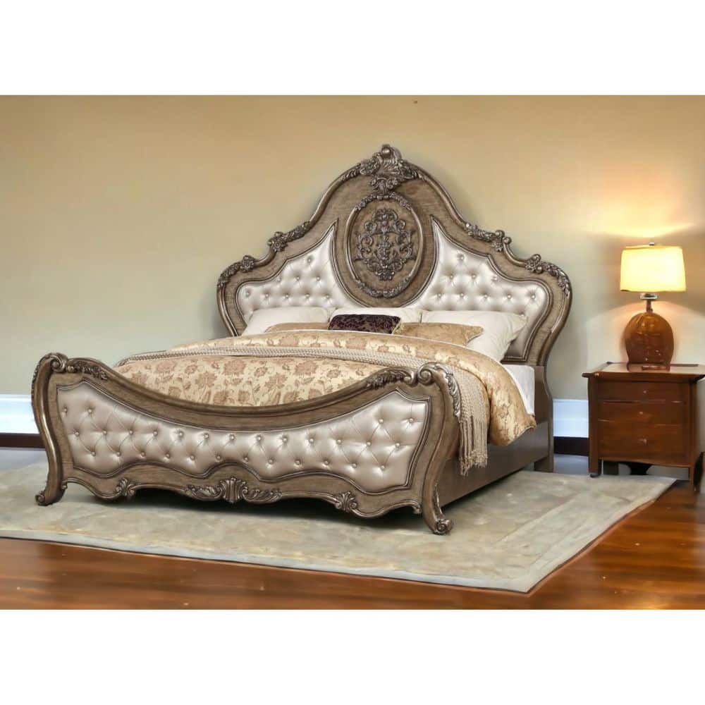 Brown Wood Frame King Panel Bed