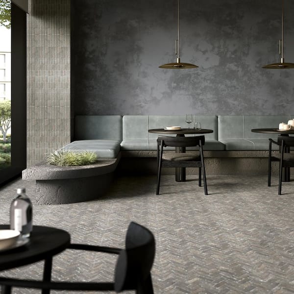 Creston Seawater Gray 12.72 in. x 13.53 in. Herringbone Matte Porcelain Mosaic Floor and Wall Tile (1.19 sq. ft./each)