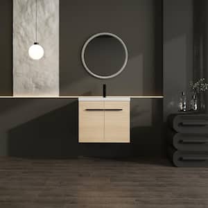 18.11 in. W x 23.62 in. D x 20.47 in. H 1-Sink Wall Mounted Bath Vanity in Oak with White Resin Top