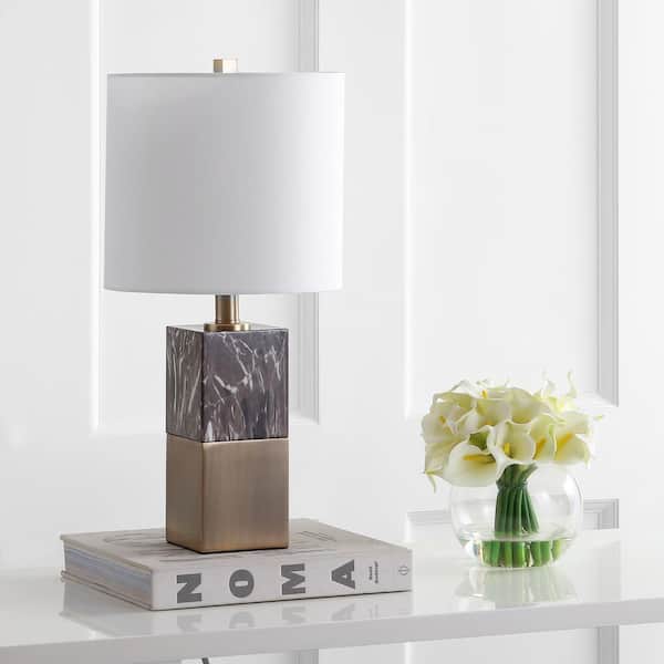 Kingsley 20.5 in. Dark Brown/Marble Table Lamp with Off-White Shade