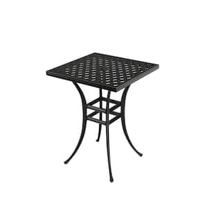 Black Cast Aluminum 29 in. W x 40 in. H Square Outdoor Patio Bar Table Bistro Table with Umbrella Hole for Yard (Seat 4)