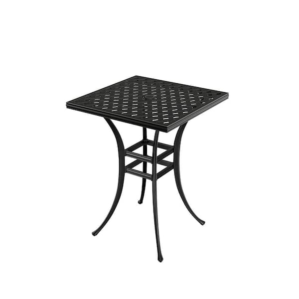 Mondawe Black Cast Aluminum 29 in. W x 40 in. H Square Outdoor Patio Bar Table Bistro Table with Umbrella Hole for Yard (Seat 4)