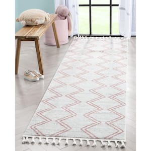 Kennedy Reeve Modern Chevron Kids Pink Ivory 2 ft. 7 in. x 9 ft. 10 in. Runner Area Rug