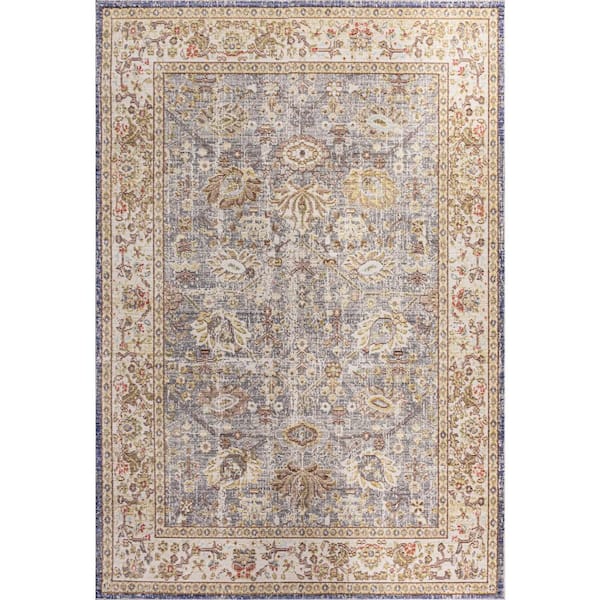 Laddha Home Designs 4.75' Gray and Beige Floral Jacobean Hand