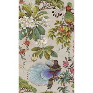Natural Painted Oriental Birds and Trees Tropical Shelf Liner Non-Woven Wallpaper Double Roll (57 sq. ft.)