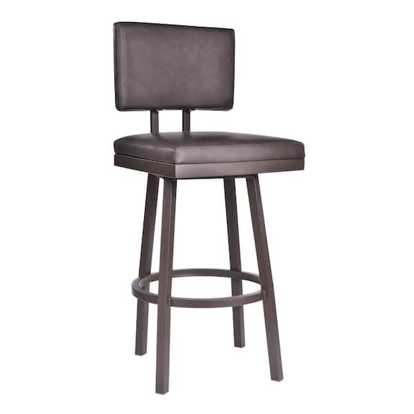 Armen Living Balboa 30 in. Bar Height Brown Powder Coated Finish and Vintage Brown Faux Leather Bar Stool