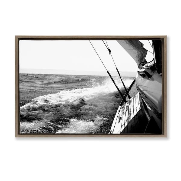 Stupell Industries Boat & Splashing Wake by Kyle Brown Floater Frame Typography Graphic Art Print 17 in. x 25 in.
