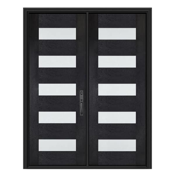 Regency 72 in. x 96 in. 5L Modern Clear Glass LHIS Onyx Stain Fiberglass Double Prehung Front Door w/8011 Black Lockset