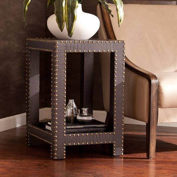 Southern Enterprises Kennedy Reptilian Nailhead Brown End Table