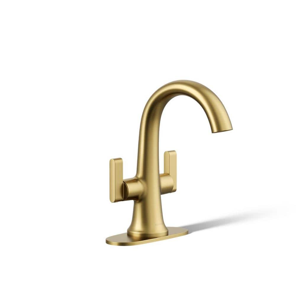Vibrant Moderne Brushed Brass Double Handle Bathroom Faucet