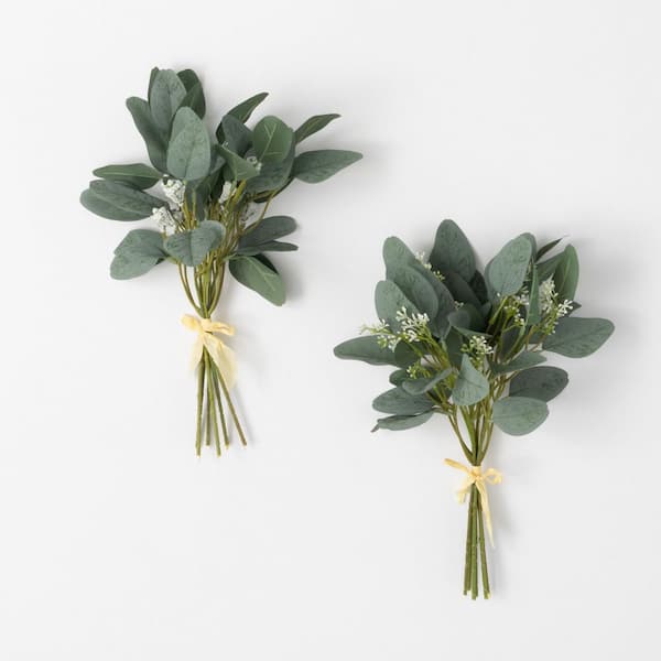 SULLIVANS Artificial 15 in. Green Eucalyptus Leafy Bundle - Set of 2