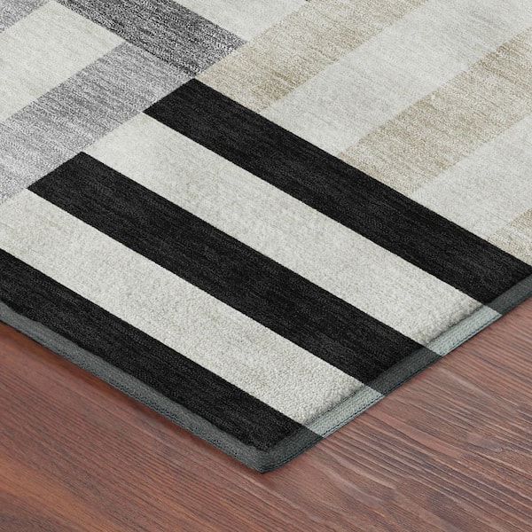 Mayfield Premium Machine Washable Abstract AMF2332 Black 5 ft. x 7 ft. 6 in. Area Rug