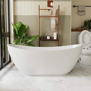 ARGO 67 in. Acrylic Freestanding Flatbottom Soaking Double-Slipper Sloping Non-Whirlpool Bathtub in White