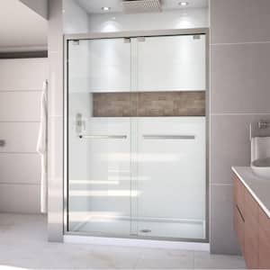 Encore 32 in. D x 54 in. W x 78.75 in. H Semi-Frameless Sliding Shower Door in Brushed Nickel with White Base