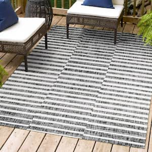 Sukie Modern Offset Stripe Black/Ivory 3 ft. x 5 ft. Indoor/Outdoor Area Rug