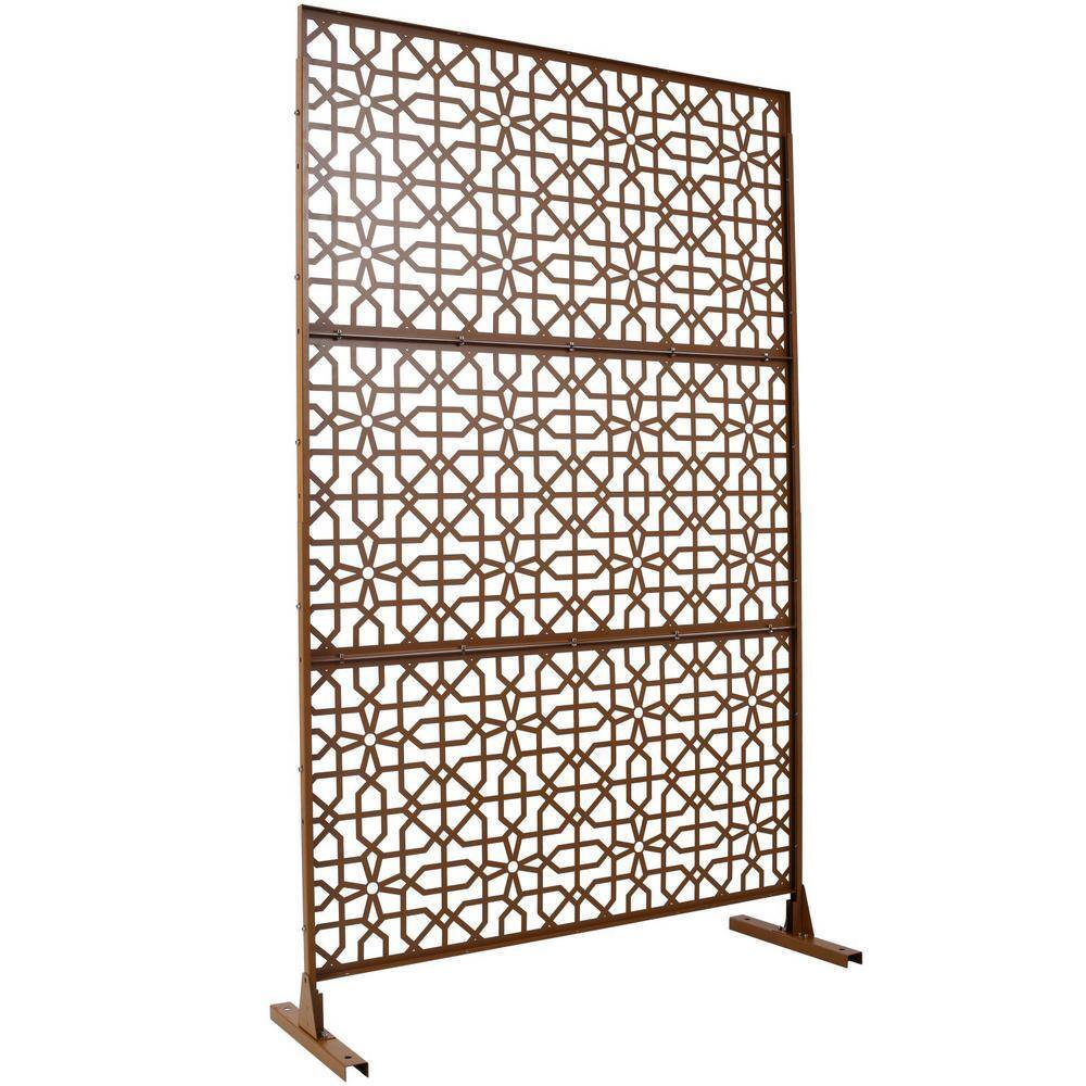 Anky 76 in. H x 48 in. W Steel Garden Fence, Metal Privacy Screens and Panels with Free Standing in Brown