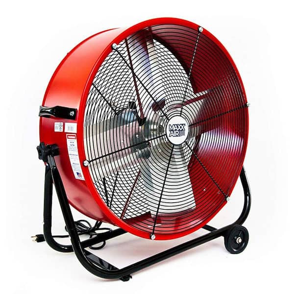 Maxx Air 24 in. 2 Fan Speeds Drum Fan in Red with Snap-On Wheels