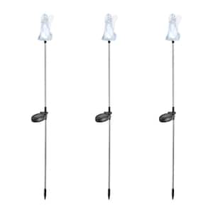 36 in. H White Solar Powered Weather Resistant Path Light LED Angel Stake Light with stainless steel pole (3-Pack)