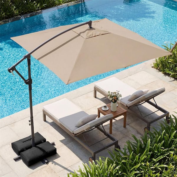 8'x8 square patio umbrella Costway 8 x 8 ft. Offset Cantilever Patio Umbrella Square Hanging Outdoor  Market Umbrella Brown HCST13119
