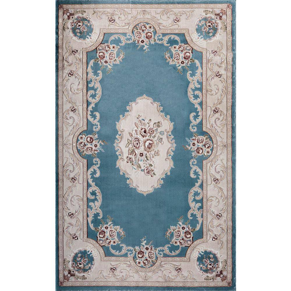 Light Blue Full Floral Aubusson Design Dollhouse Living Room Decor Area Rug 1:12 