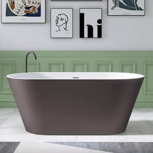 67 in. x 29.5 in. Acrylic Free Standing Soaking Bath Tub with Center Drain Flat Bottom Oval Freestanding Bathtub in Grey