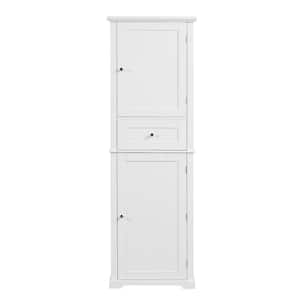 22 in. W x 11 in. D x 67.3 in. H White Linen Cabinet with Doors and Drawer, Multiple Storage Space, Adjustable Shelf