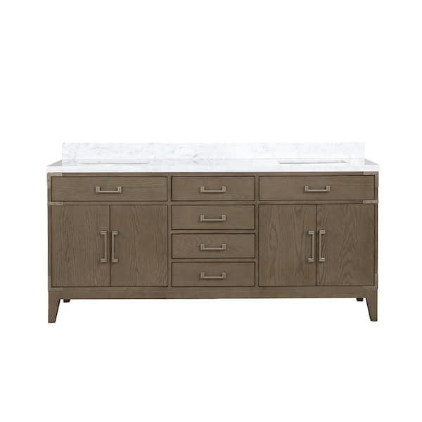 Fossa 72 in W x 22 in D Grey Oak Double Bath Vanity and Carrara Marble Top