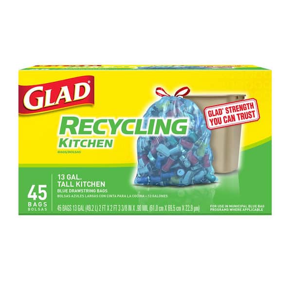Glad 13 Gal. Tall Kitchen Drawstring Translucent Blue Trash or