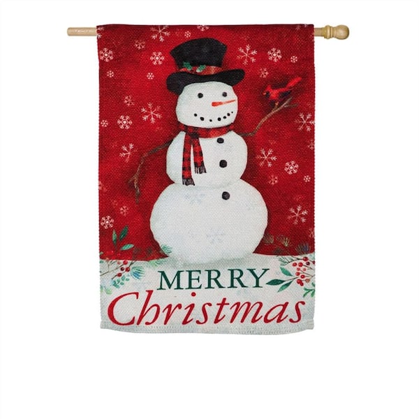 Evergreen 28 in. x 44 in. Christmas Heritage Snowman House Textured Suede Flag