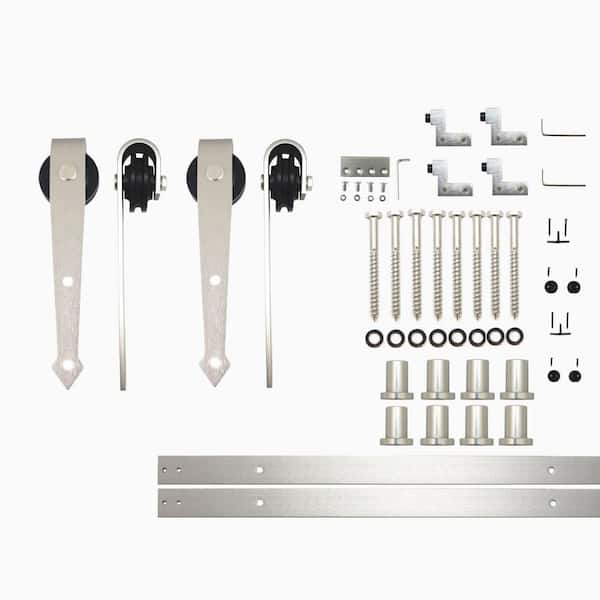 HOMACER 10 ft./120 in. Brushed Nickel Non-Bypass Sliding Barn Door Hardware Kit Arrow Design Roller for Double Doors