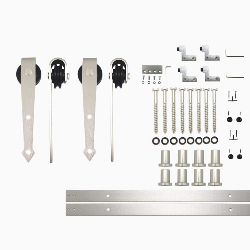 11 ft./132 in. Brushed Nickel Non-Bypass Sliding Barn Door Hardware Kit Arrow Design Roller for Double Doors price history on PriceWatchPro